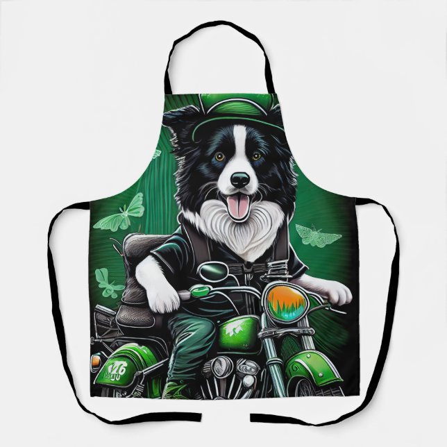 Tablier Border Collie Chien Conduisant Vélo St. Patrick's  (Recto)