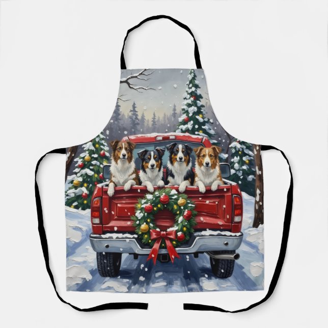 Tablier Border Collie Christmas Red Truck Holiday (Recto)