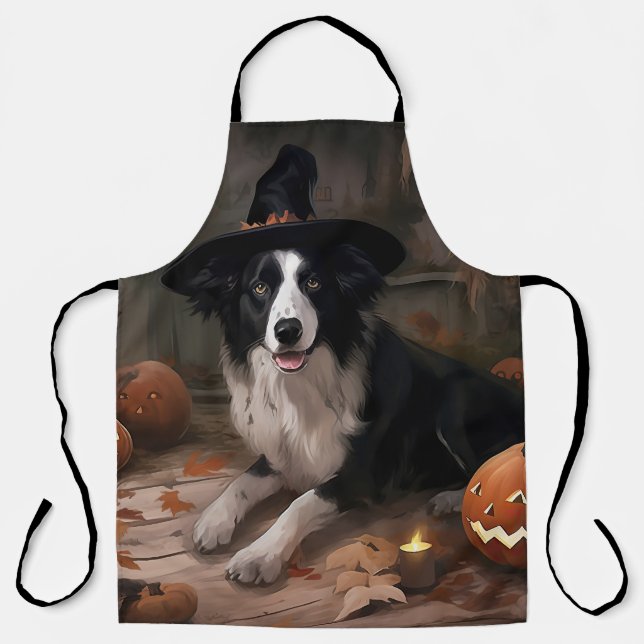 Tablier Border Collie Citrouilles Halloween Épouvantable (Recto)