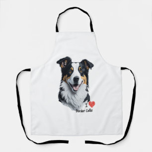 Tablier Bordure Collie face (avec le texte I Love)