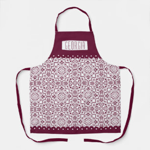 Tablier Bordures à échafaudage blanc bordeaux damassé