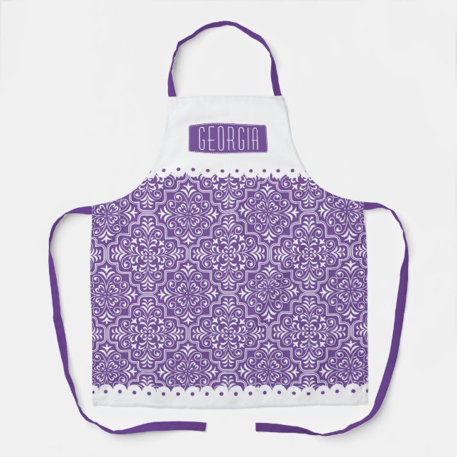 Tablier Bordures à échalotes blanches et violettes à motif (Recto)