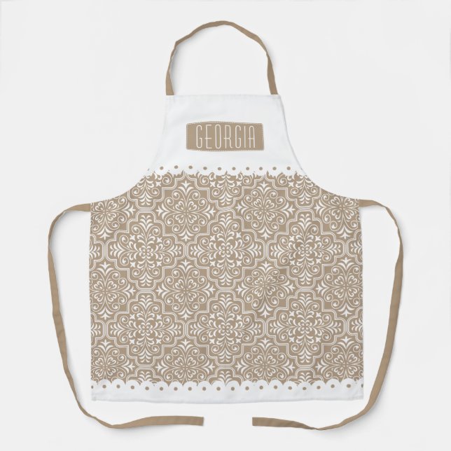 Tablier Bordures à échelles à motif damassé pâle taupe (Recto)