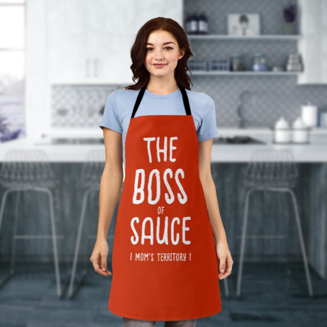 Tablier Boss Maman Cuisine Rouge Et Blanc Moderne Témérair (Créateur téléchargé)