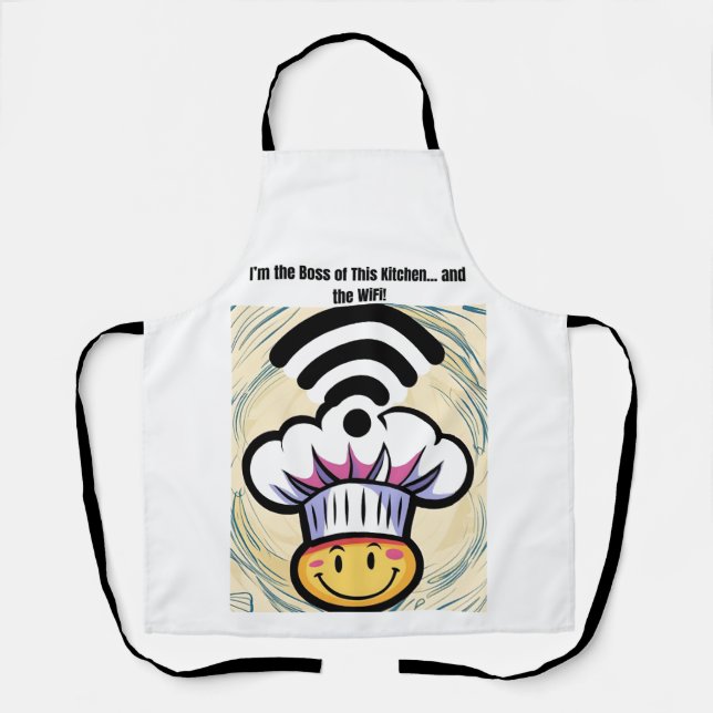 Tablier Boss of the Kitchen & WiFi Funny Apron (Recto)
