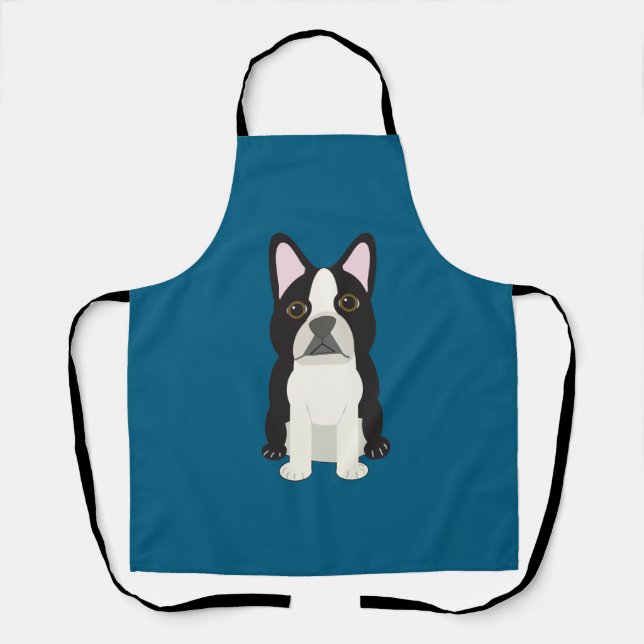 Tablier Boston Terrier bleu (Recto)