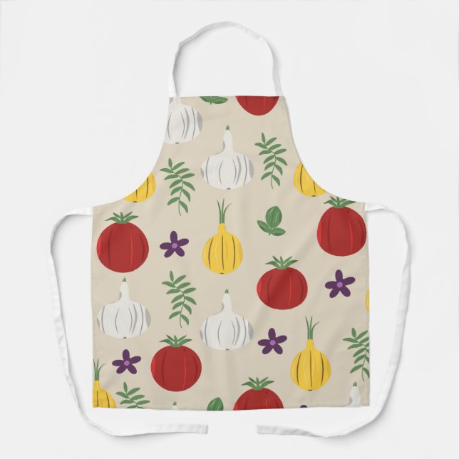 Tablier Botanical Kitchen Apron – Garlic, Onion (Recto)
