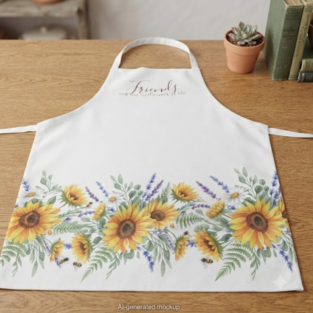 Tablier Botanique aquarelle tournesol jaune (Watercolor sunflower kitchen apron for a best friend celebrating a friendship milestone.)