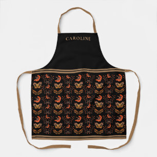 Tablier Botanique Baies rouges & Feuilles d'automne Black