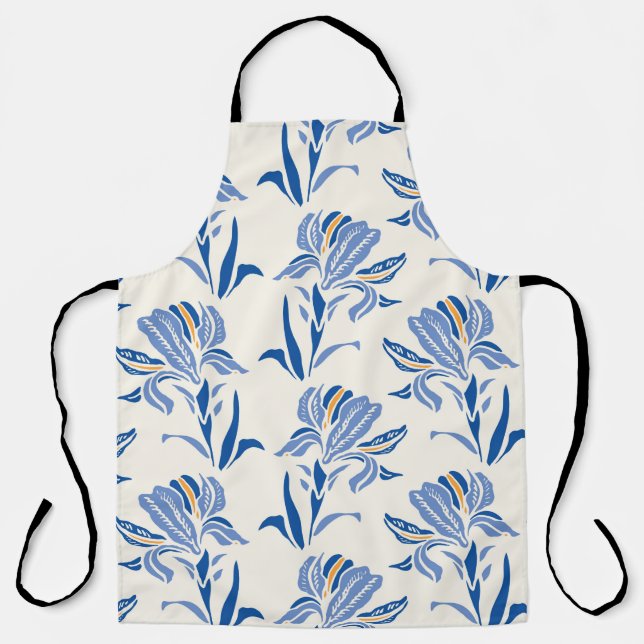 Tablier Botanique Motif à fleurs géométrique baroque Iris. (Recto)