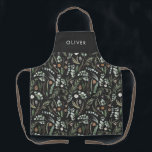 Tablier Botanique noire élégant cadeau familial moderne<br><div class="desc">Sage vert,  noir,  marron vert et gris élégant feuillage moderne eucalyptus aquarelle botanique naturel Noël cadeau de Noël personnalisé tablier design. Design simple,  propre et élégant.</div>