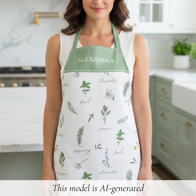 Tablier Botanique vert personnalisé (sage green botanical garden cottagecore farmhouse apron for her, with custom name monogram)