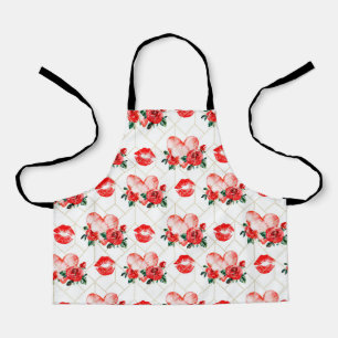 Tablier Bouche De Baiser Avec Motif Coeur Et Roses Rouges