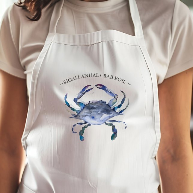 Tablier Bouillon de crabe bleu unique (Custom aprons blue crap art by Victoria Grigaliunas Do Tell A Belle personalized)