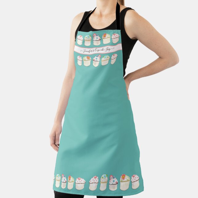 Tablier Boulangerie Cupcake Shop Aquarelle Turquoise Blue  (Insitu)