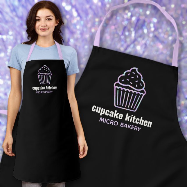 Tablier boulangerie moderne nom iridescente cupcake person (Créateur téléchargé)