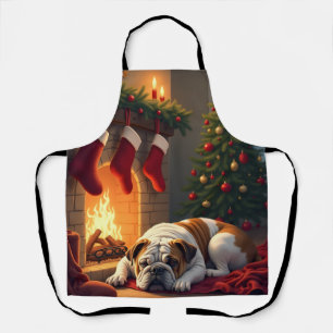 Tablier Bouledogue au coin du feu Noël Peinture