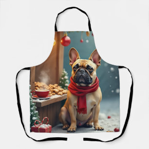 Tablier Bouledogue français au marché de Noël vintage