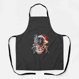 Tablier Bouledogue français avec un chapeau de Père Noël e