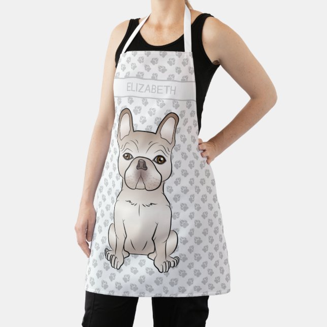 Tablier Bouledogue français crème / Chien Frenchie & nom p (Insitu)