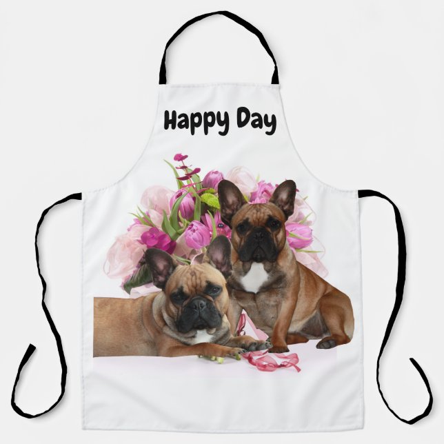 Tablier Bouledogue français fleurs célébration Bouledogue  (Recto)