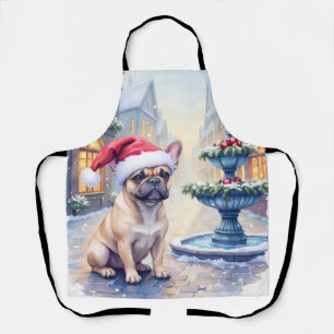 Tablier Bouledogue français Fontaine de la ville enneigée
