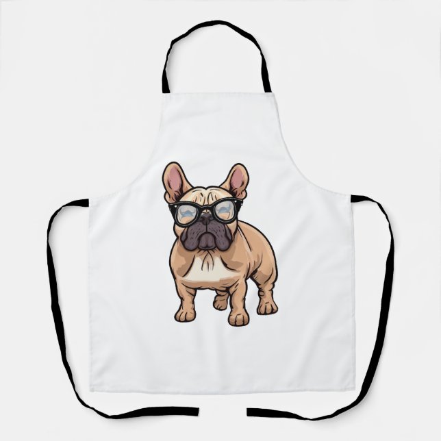Tablier Bouledogue français portant des lunettes  (Recto)