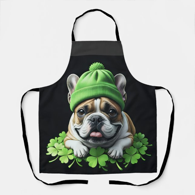 Tablier Bouledogue français Saint-Patrick Day Trèfle Chanc (Recto)
