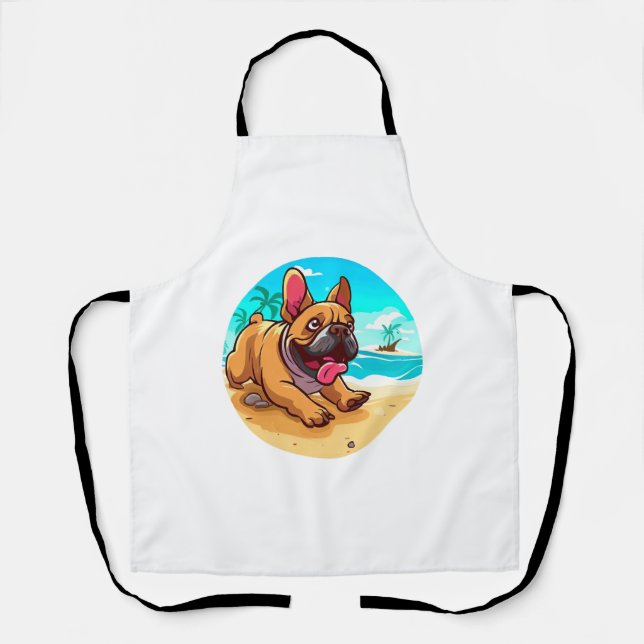 Tablier Bouledogue français sur une plage (Recto)
