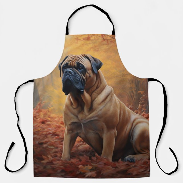 Tablier Bouledogue mastiff dans Automne Feuilles tombées I (Recto)