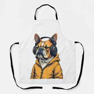 Tablier Bouledogue vintage avec écouteurs portant un sweat