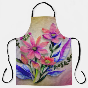 Tablier Bouquet de fleurs à l'aquarelle, fond coloré