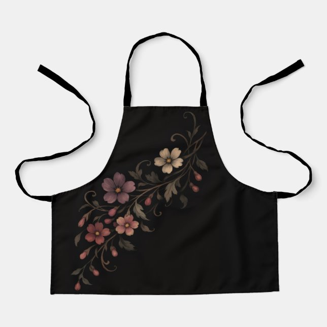 Tablier Bouquet de fleurs sur fond noir (Recto)