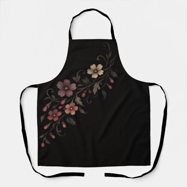 Tablier Bouquet de fleurs sur fond noir (Recto)
