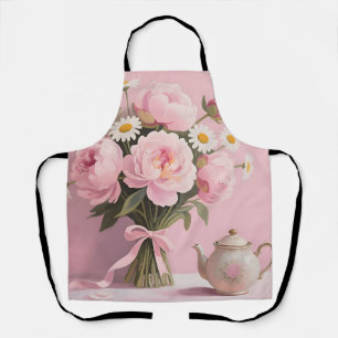 Tablier Bouquet de pivoines roses et marguerites
