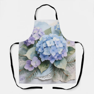Tablier Bouquet d'hortensias bleus Aquarelle Sérénité