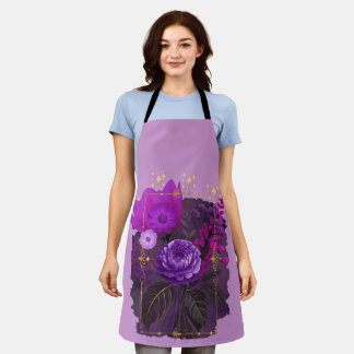 Tablier Bouquet floral magique violet dans un cadre doré