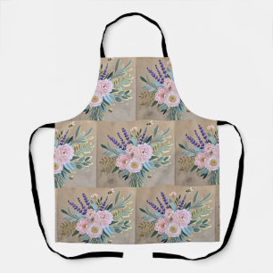 Tablier Bouquet pivoines fleurs de lavande rustique