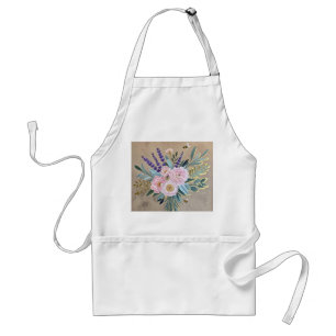 Tablier Bouquet pivoines fleurs de lavande rustique