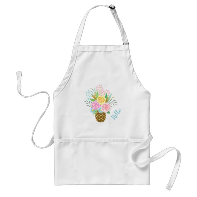 Tablier Bouquet Rose d'ananas mignon rose jaune (Devant)