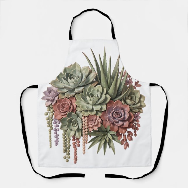 Tablier Bouquet Succulent Vert Rose (Recto)
