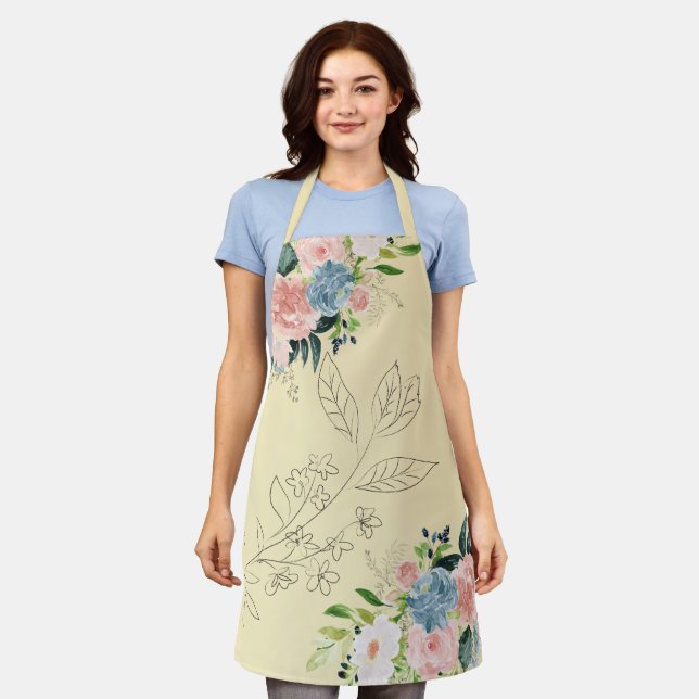 Tablier Bouquets aquarelle fleurie classe élégant moderne (Porté)