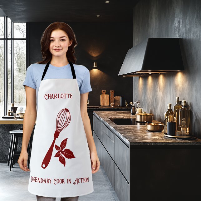 Tablier Bourgogne avec Whisk and Herb Design pour Chefs (Créateur téléchargé)