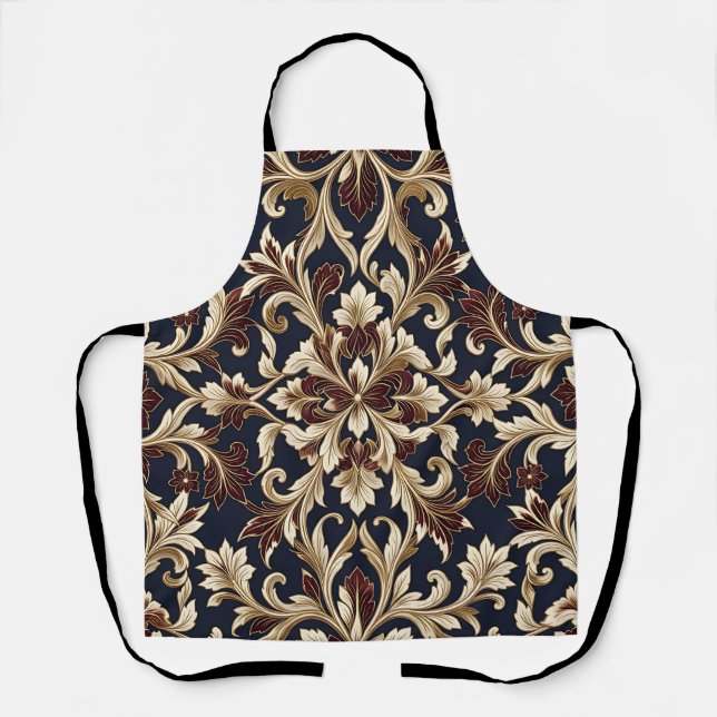 Tablier Bourgogne doré motif damassé baroque orné (Recto)