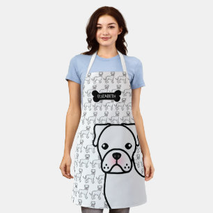 Tablier Boxer Blanc Chien de Dessin Animé Mignon & Nom
