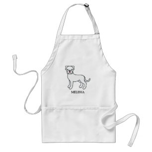 Tablier Boxer Blanc Chien de Dessin Animé Mignon & Nom Per