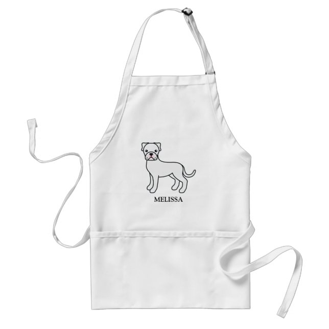 Tablier Boxer Blanc Chien de Dessin Animé Mignon & Nom Per (Devant)