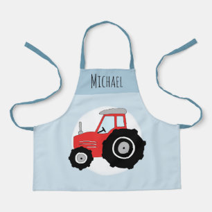 Tablier Boys Cute Moderne Blue Farm Tracteur & Name Kids