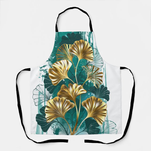 Tablier Branche avec Feuilles d'or Ginko Biloba (Recto)