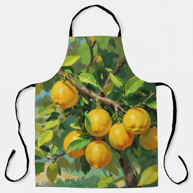 Tablier Branche de citrons avec fruits jaune vif (Recto)